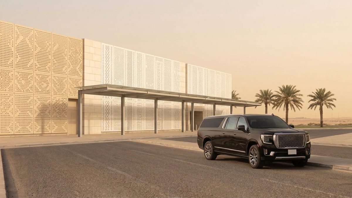 Black GMC Yukon XL at the kerb near Terminal 4, Kuwait International Airport