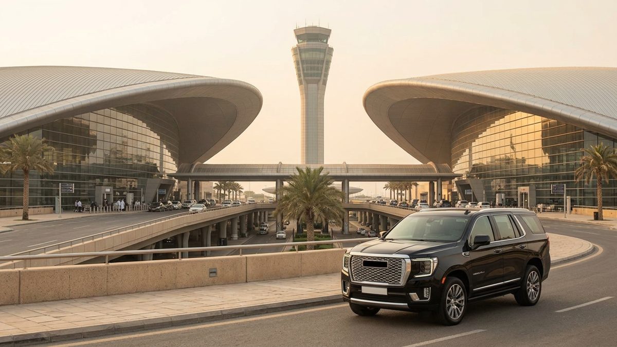 Black GMC Yukon at the departures approach near Terminal 1, King Abdulaziz International Airport, Jeddah